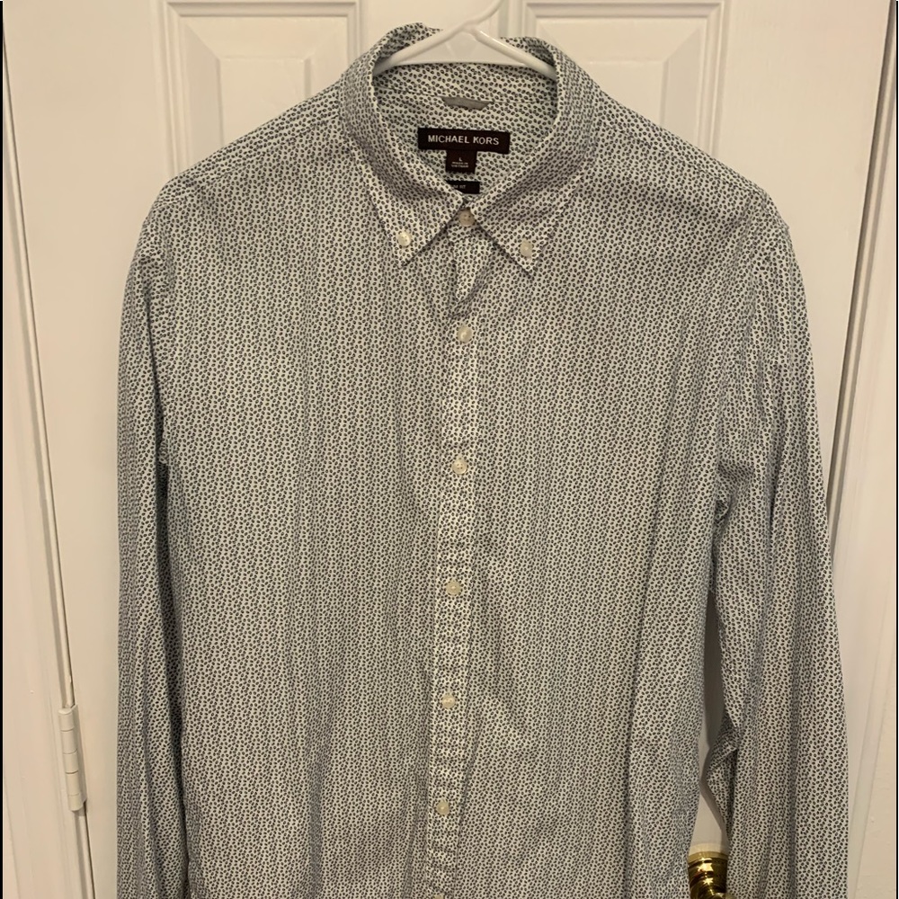 Michael Khors Navy & White Paisley pattern Collared Button down Size LG